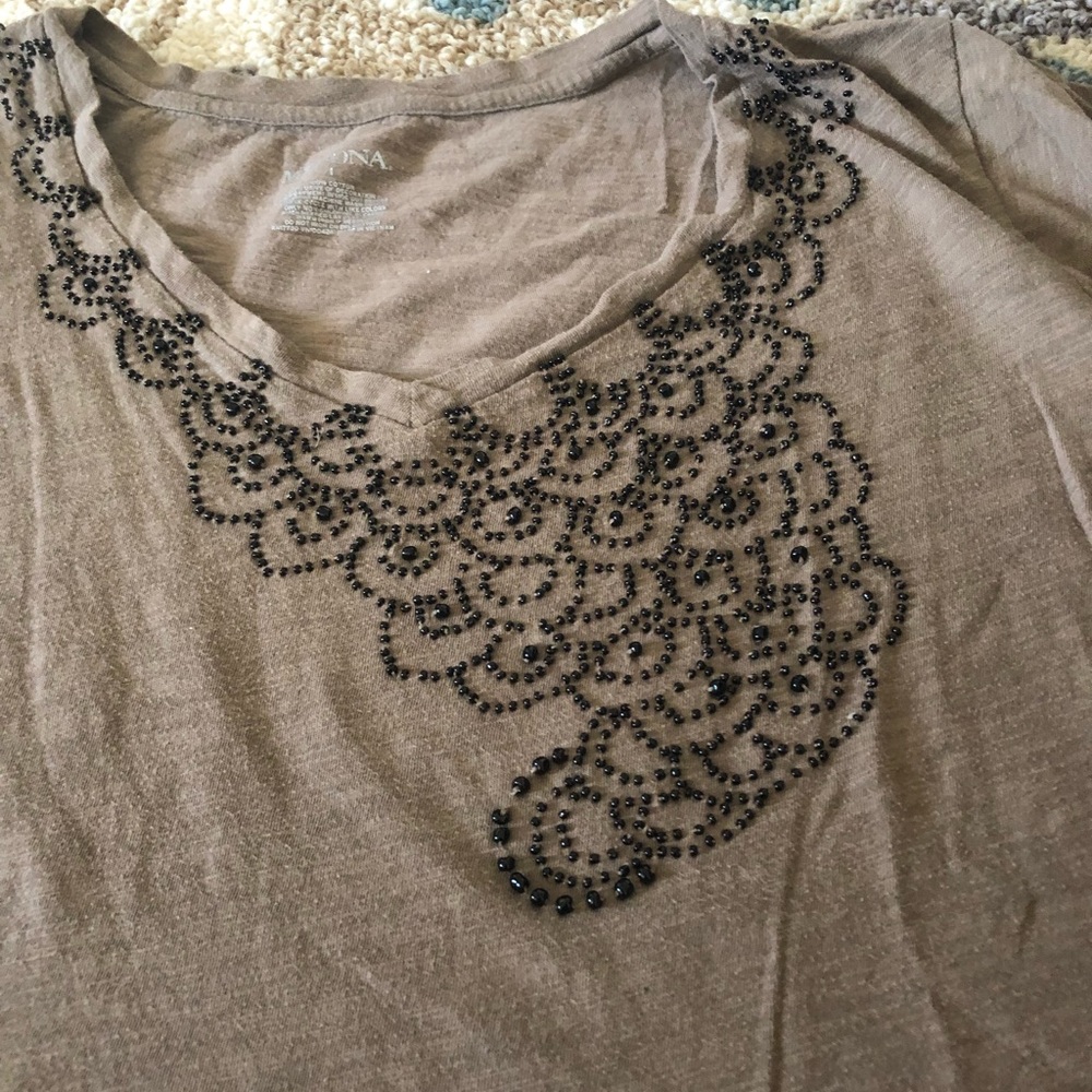 Tan dress shirt with beads